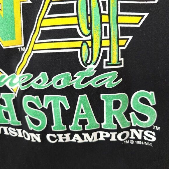 Vintage Minnesota North Stars T Shirt Mens Size Small Black 90s 1991 Made In USA - Picture 4 of 9
